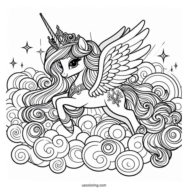 Majestic Princess Celestia Coloring Page Flying In The Clouds