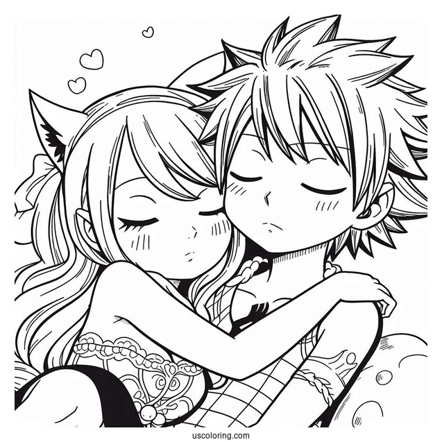 Manga Coloring Page Of Cute Fairy Tail Natsu And Lucy Cuddling