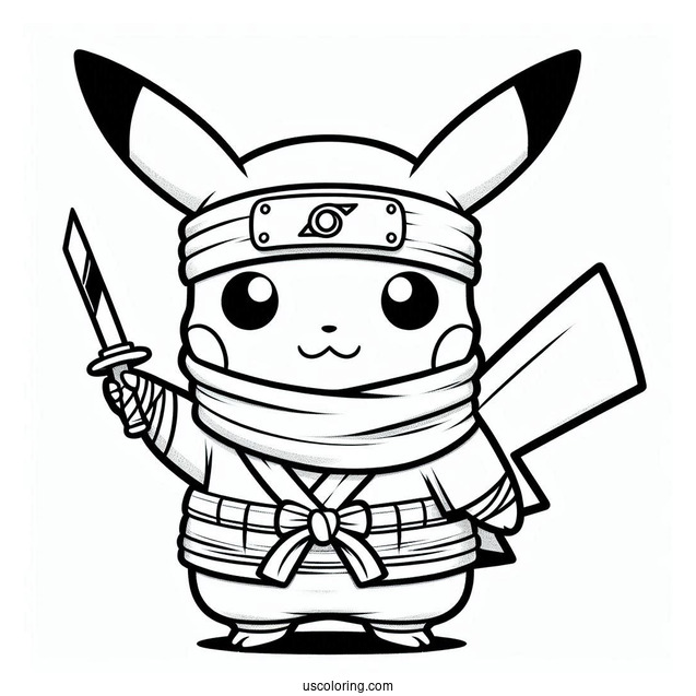 Adorable Ninja Pikachu Coloring Sheet For Kids