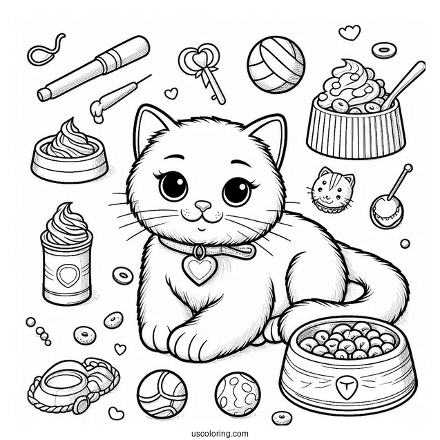 Cat With Toys And Food Coloring In