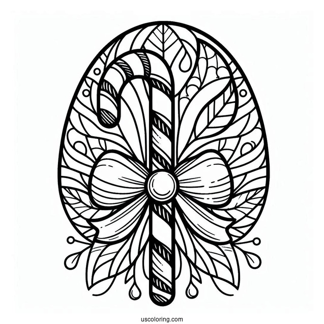 Candy Cane Coloring Page With A Bow Stained Glass