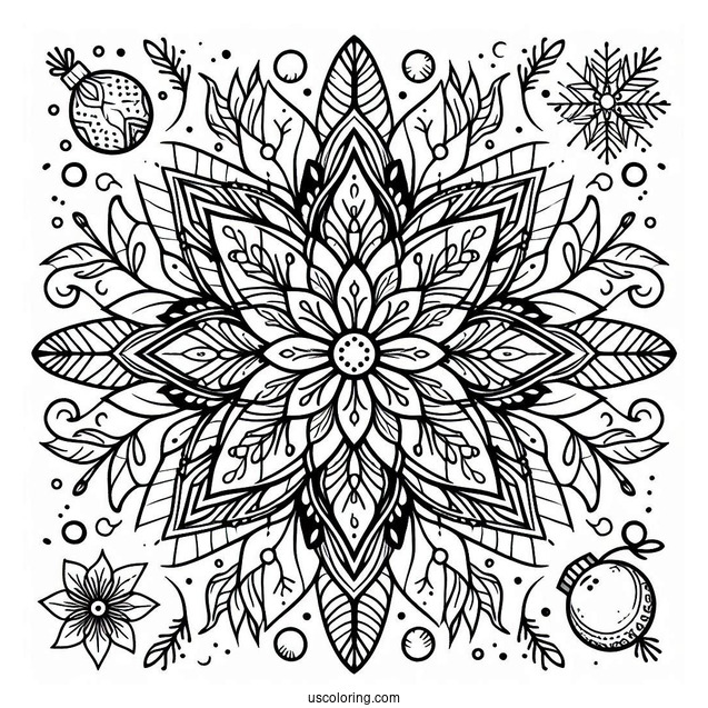 Flower Christmas Mandala Coloring Page