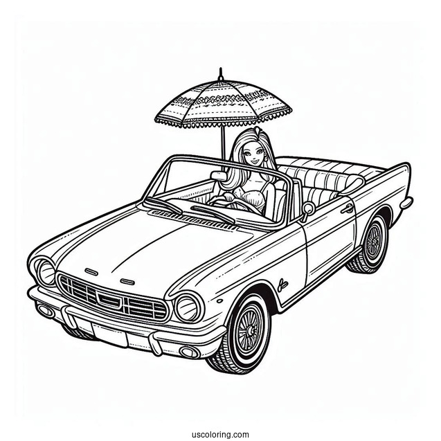 Barbie Car Convertible Coloring Page