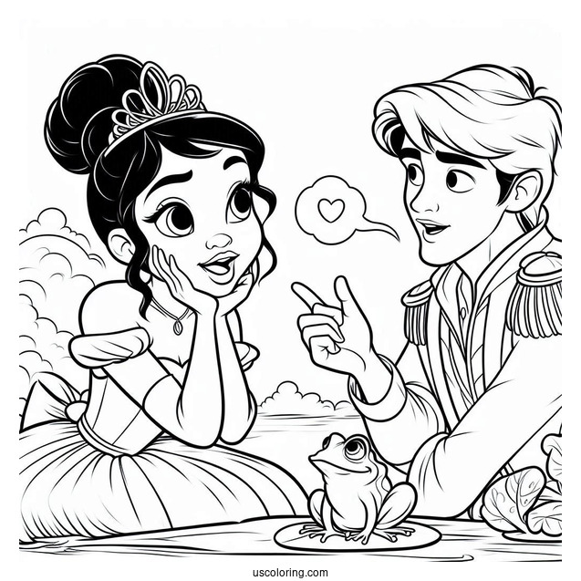 Tiana Talking To Frog Prince Naveen Coloring In