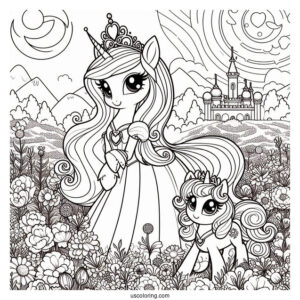 Princess Luna Coloring Page Standing With Sweetie Belle In Flower Field