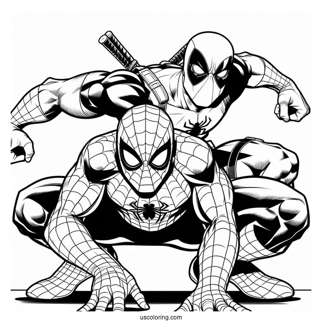 Coloring Page Of Spider Man And Deadpool