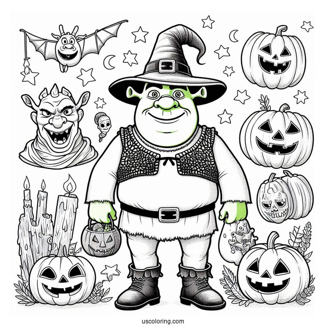 Halloween Themed Shrek Coloring Page