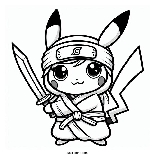 Adorable Ninja Pikachu Coloring Sheet For Kids