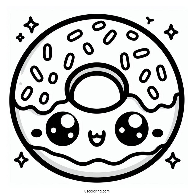 Cute Kawaii Smiling Donut Coloring Page