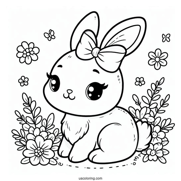Pretty Little Rabbit Coloring Page With A Bow On Her Head For Kids