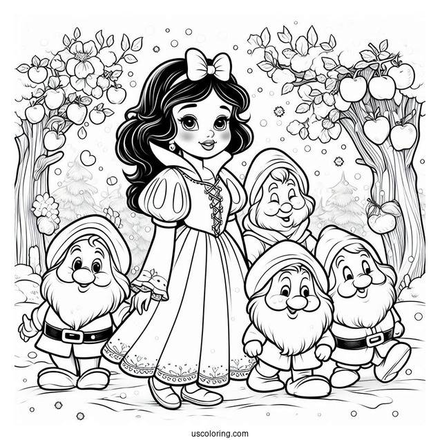 Snow White With The Seven Dwarfs To Color