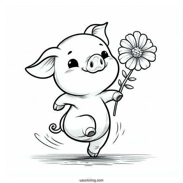 Piglet Coloring Page Dancing While Holding A Flower For Kids
