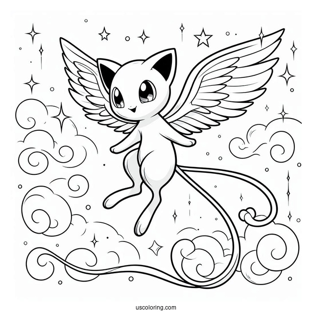 Mew Coloring Page Flying In The Air