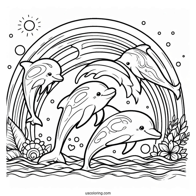 Dolphins With Rainbow Coloring Page