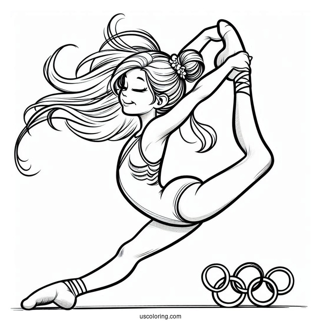 Olympics Coloring Page Of Girl Gymnast Doing A Split In Mid Air