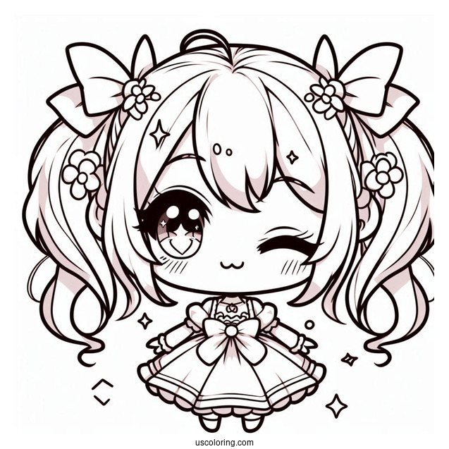Winking Chibi Girl Coloring Page