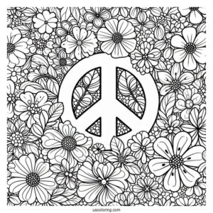 Flowers Covering A Peace Coloring Page For Kids