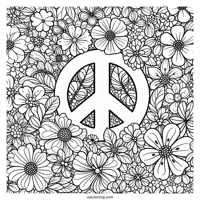 Flowers Covering A Peace Coloring Page For Kids