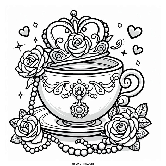 Palace Pets Coloring Page Of Teacup With Rose Crown And Necklace