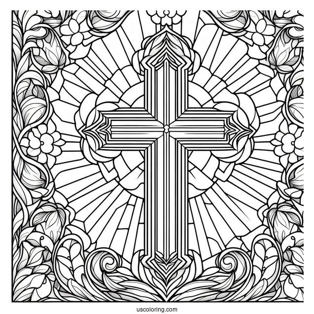 Simple Cross Stained Glass Coloring Page