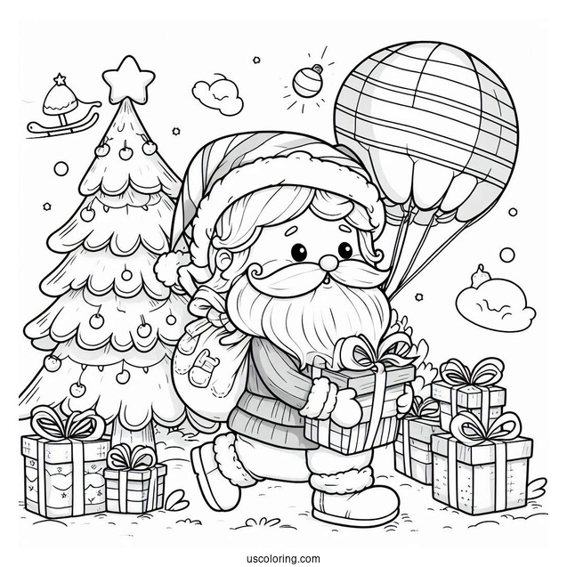 Coloring Page Of Santa Delivery Presents