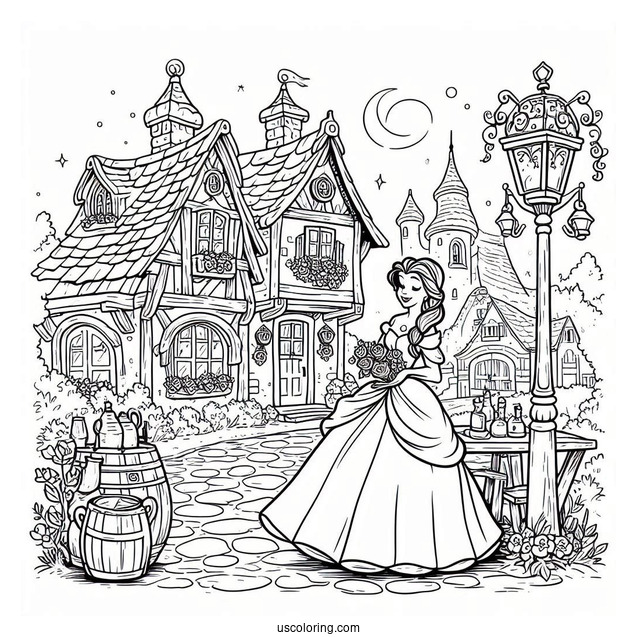 Coloring Sheet Of Belle In The Village