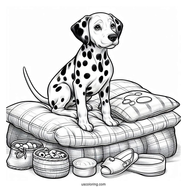 Realistic Dalmatian On Dog Bed Coloring In