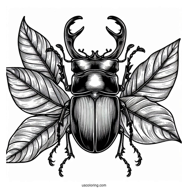 Scary Large Stag Beetle Coloring Page On Leaf