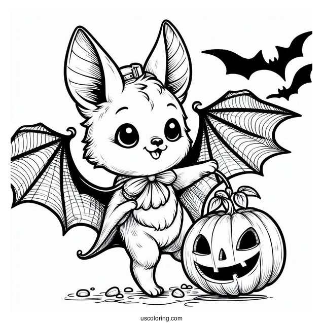 Bat Coloring Page Carrying Jack O Lantern On Halloween