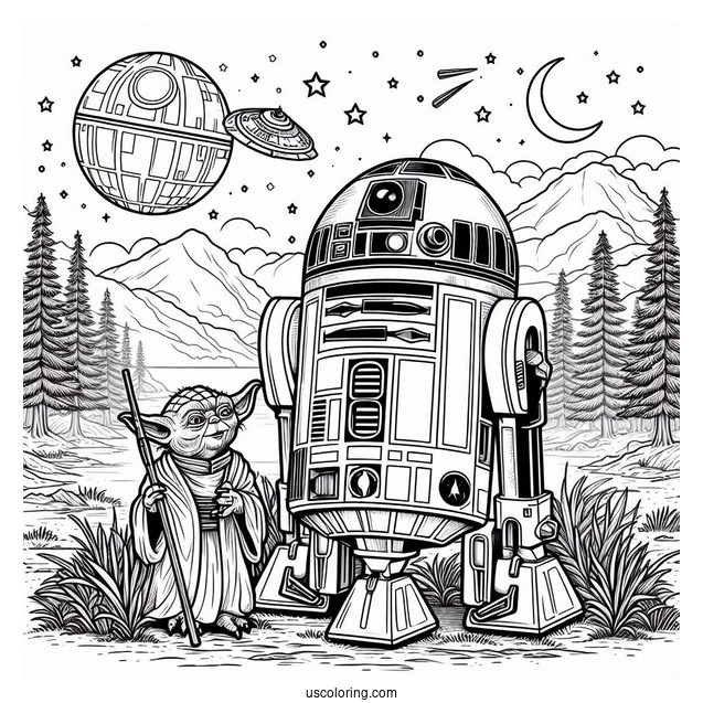 R2-D2 Coloring Page With Yoda