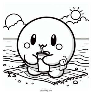 Shy Guy Coloring Page Drinking Beverage At The Beach
