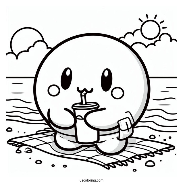Shy Guy Coloring Page Drinking Beverage At The Beach