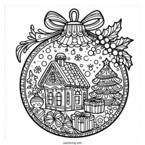 Christmas Coloring Pages For Adults Of Christmas Bauble With Gingerbread House Inside