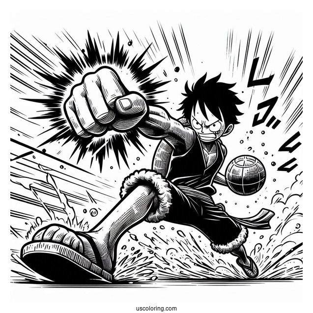 Luffy Coloring Page Doing Gatling Punch Attack