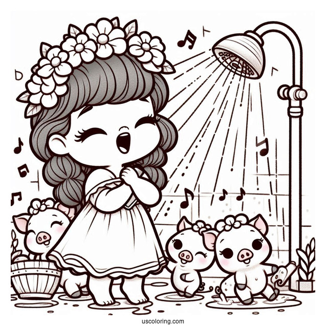 Sing Coloring Page Of Rosita Singing In The Shower While Bathing Piglets