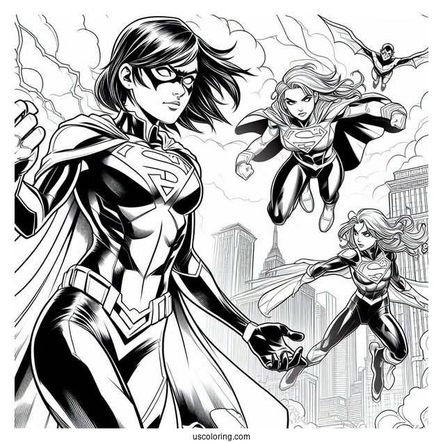 Nightwing And Supergirl Coloring Page Fighting Bad Guys