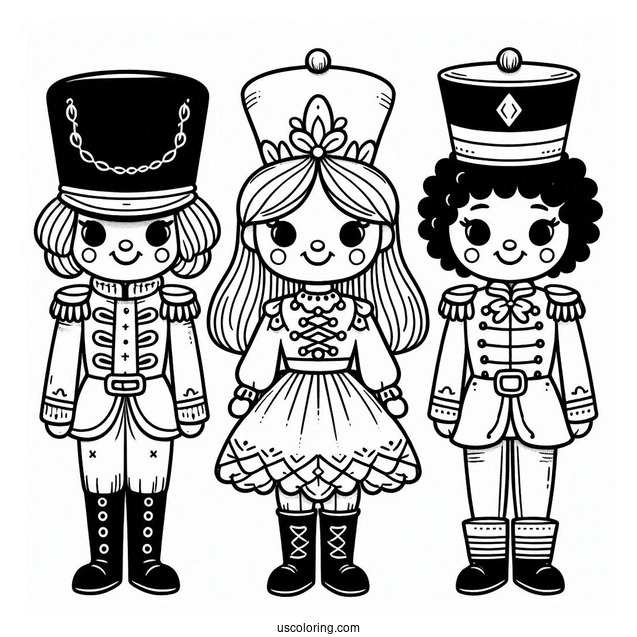 Three Easy Nutcracker Coloring Page Outlines For Kids