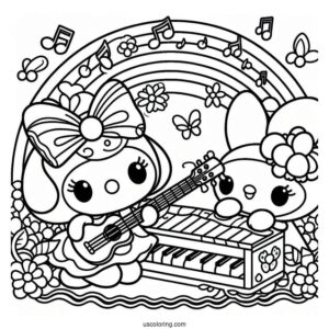 My Melody Coloring Page With Best Friend Flat