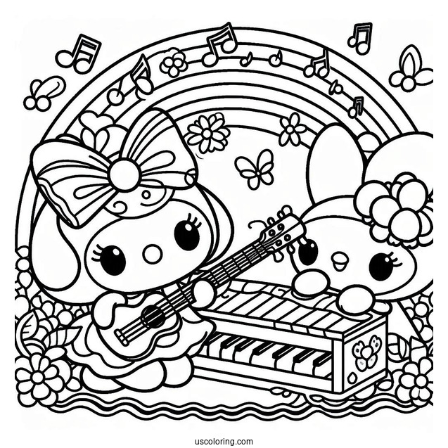 My Melody Coloring Page With Best Friend Flat