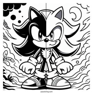 Creative Half Sonic Half Shadow Coloring Page