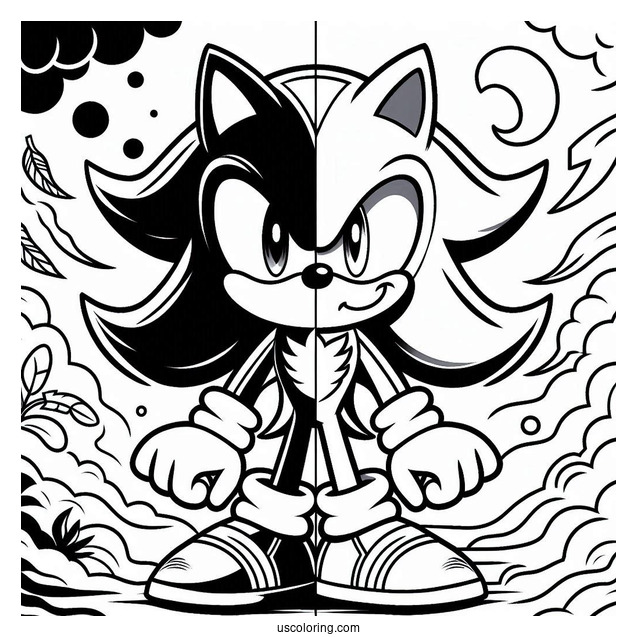 Creative Half Sonic Half Shadow Coloring Page