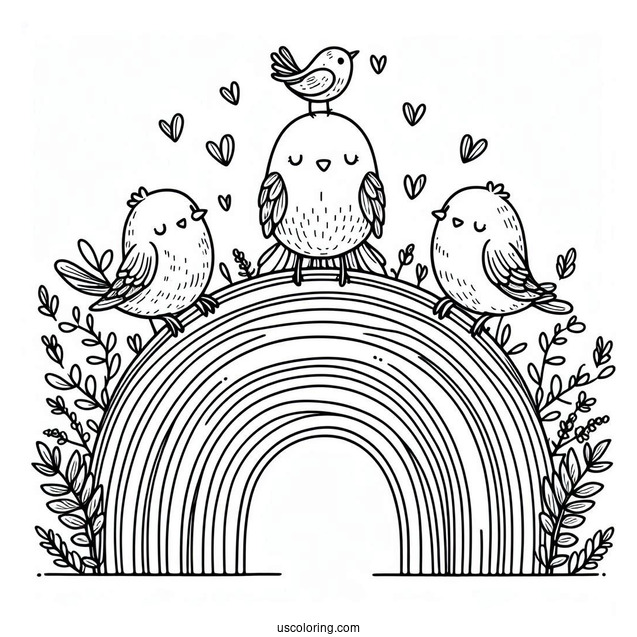 Tiny Birds Perched On Top Of A Rainbow