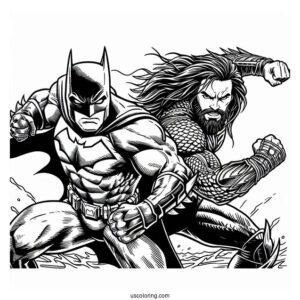 Batman Fighting Alongside Aquaman Coloring Page