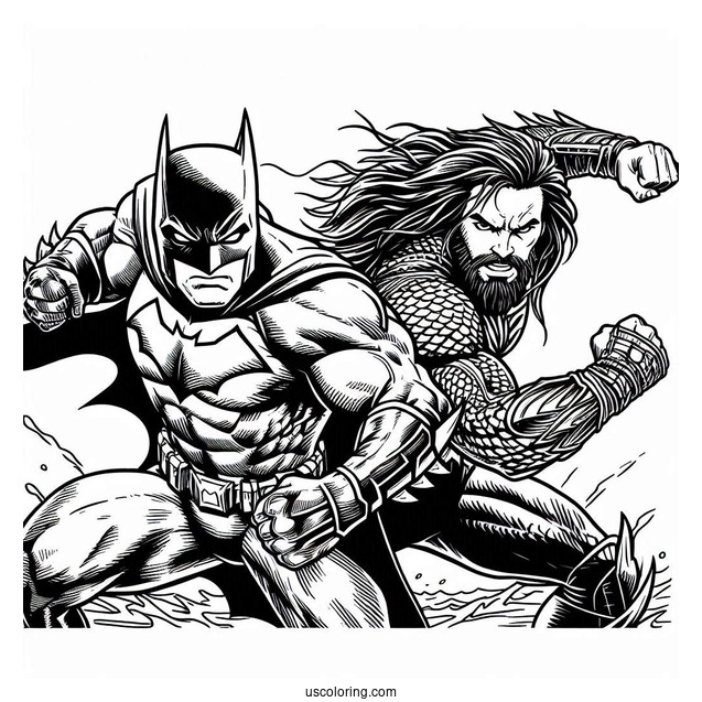 Batman Fighting Alongside Aquaman Coloring Page