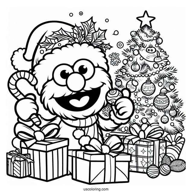 Christmas Themed Elmo Coloring Sheet