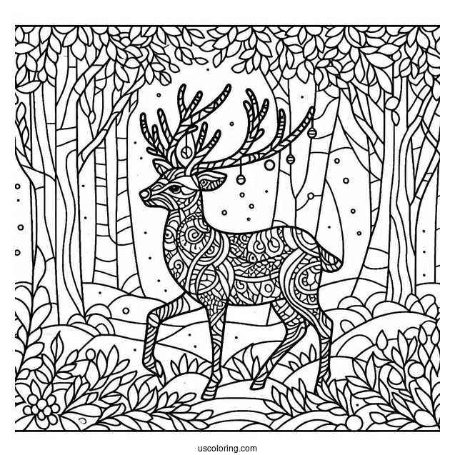 Simple Reindeer In The Forest Stained Glass Coloring Page