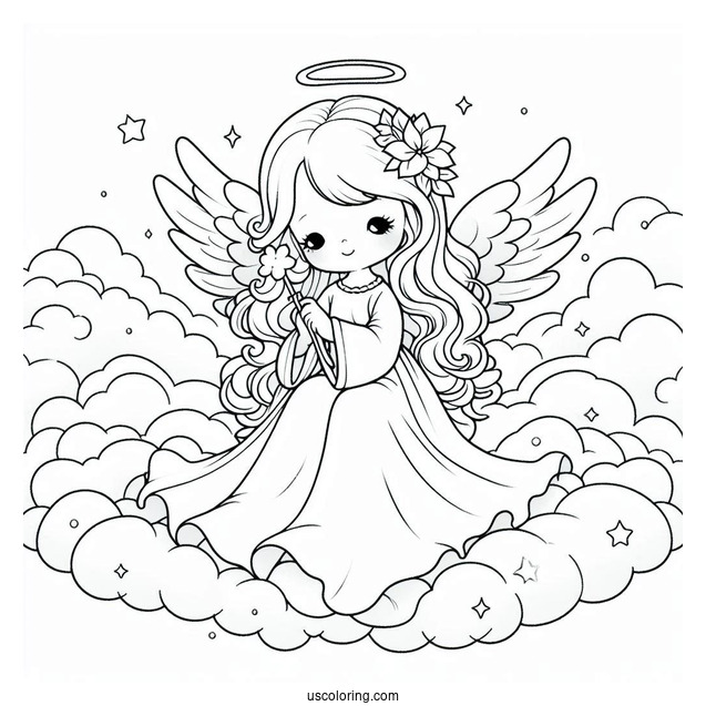 Precious Moments Coloring Page Of Angel In The Clouds