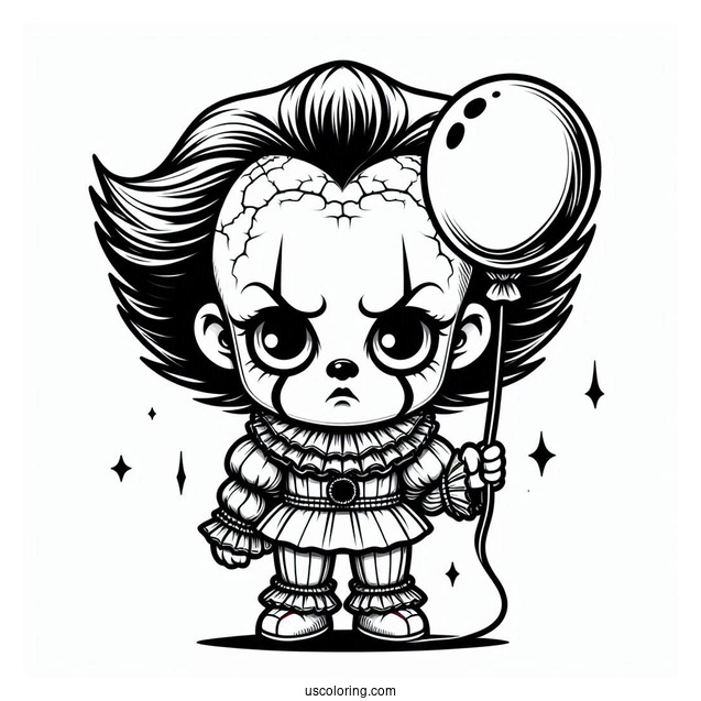 Scary Chibi Pennywise Holding A Balloon Coloring Page For Kids