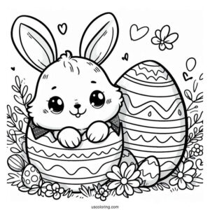 Easter Coloring Page Of Cute Easter Bunny Coming Out Of Egg