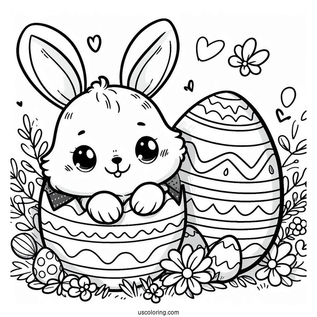 Easter Coloring Page Of Cute Easter Bunny Coming Out Of Egg